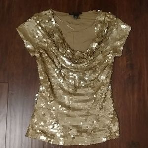 INC - Gold Sequins Cowneck Top